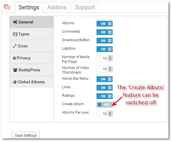 Switch off "Create New Album" button.