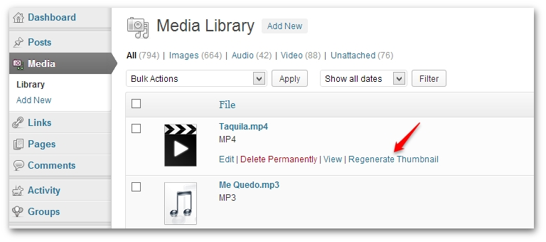 Regenerate thumbnail from media library