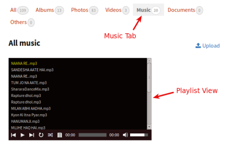 playlist view for music tab