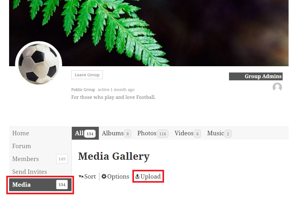 Upload media from Media tab in Groups/Forums