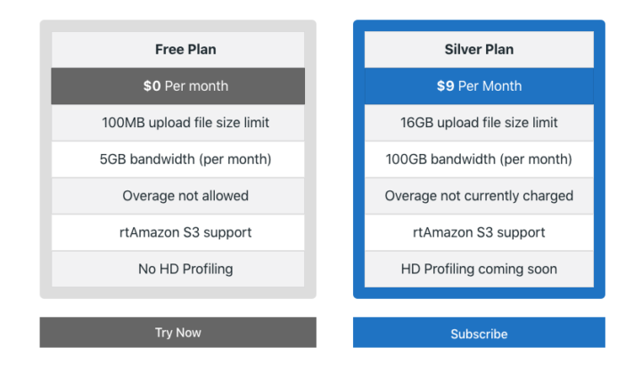 rtMedia Subscription Plan Table