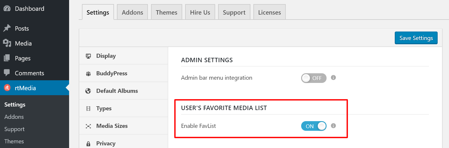 rtmedia user favorite list add-on