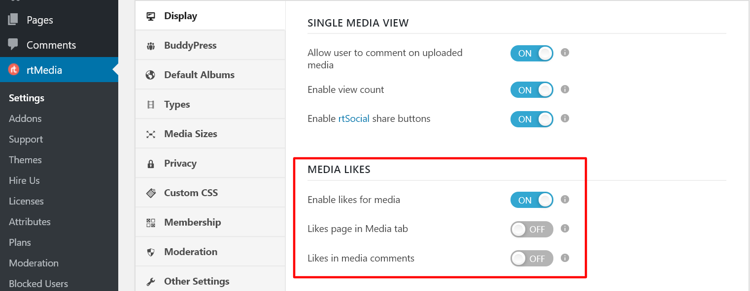 rtmedia media likes button for buddypress