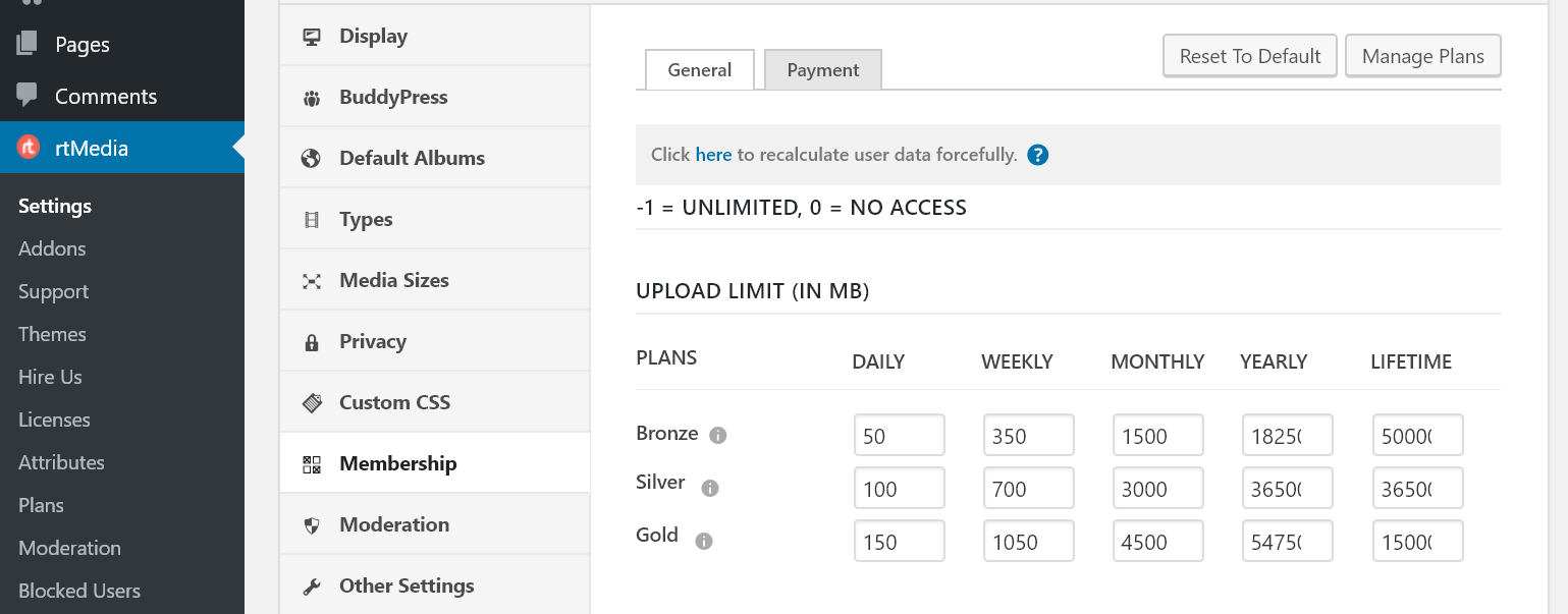 rtmedia buddypress membership plans add-on