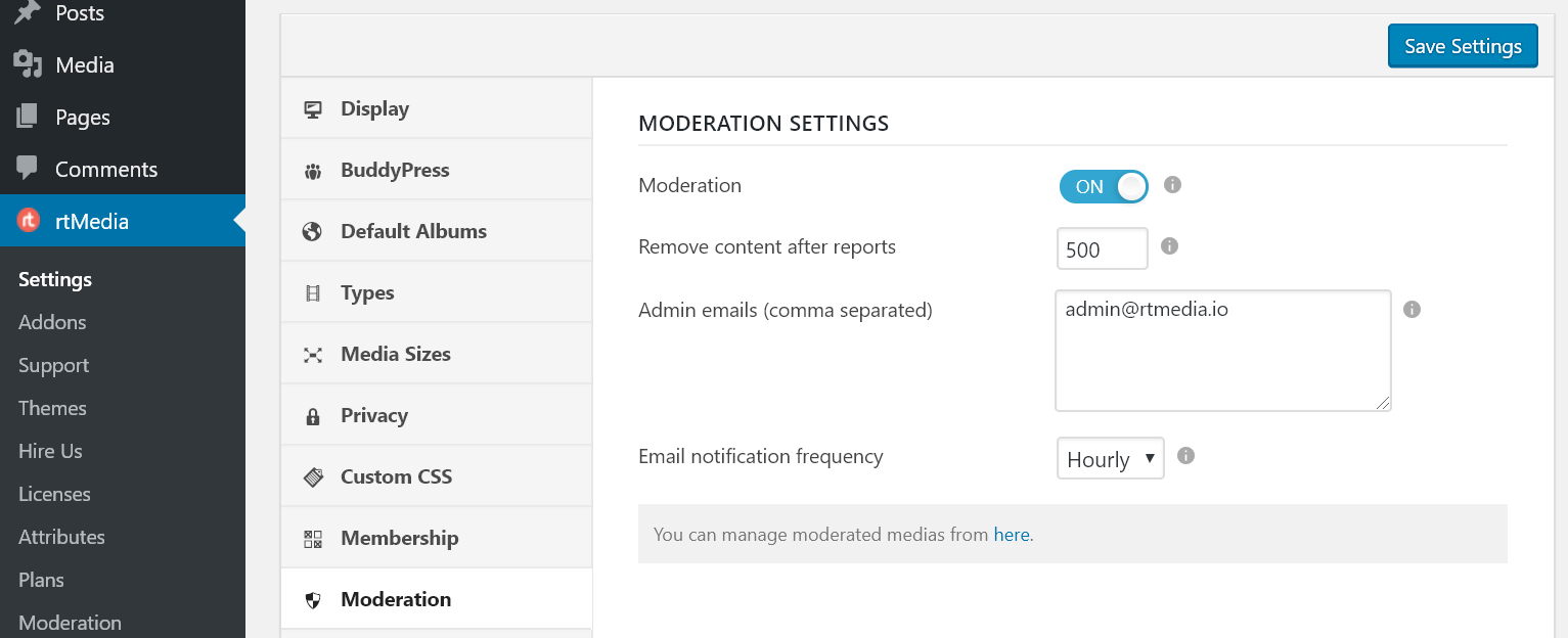 rtmedia content moderation settings