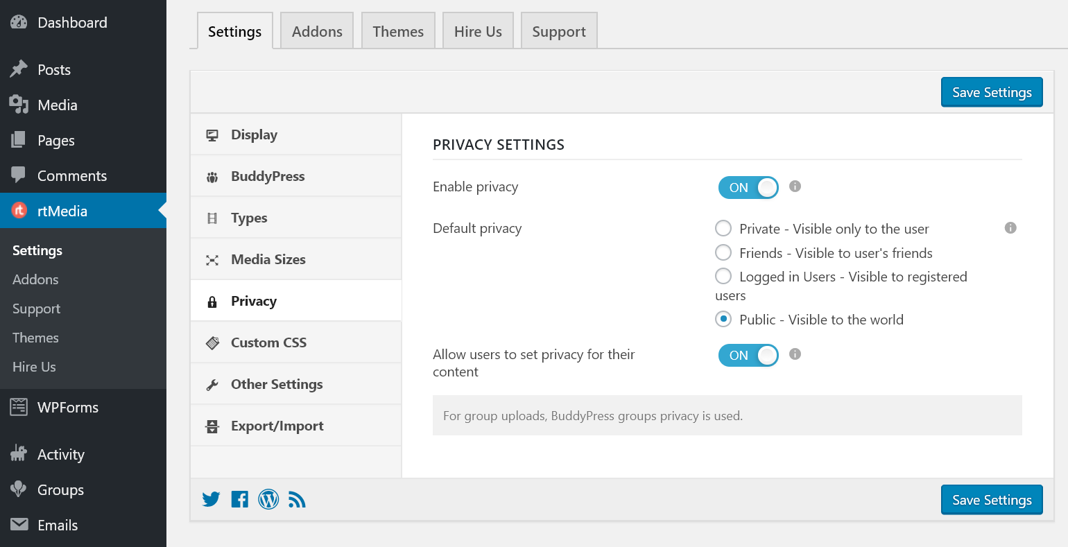 rtmedia buddypress videos privacy