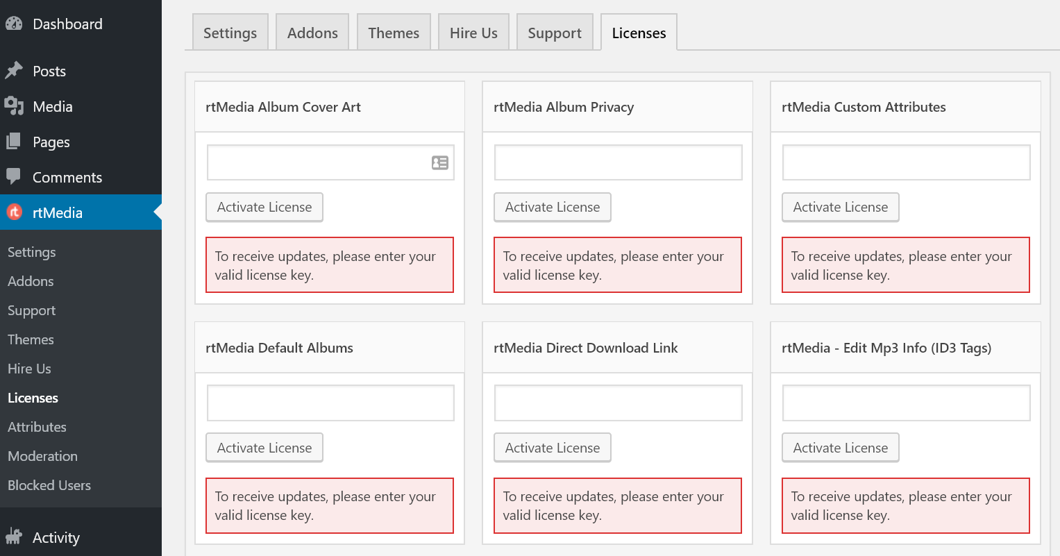 activate rtmedia add-ons