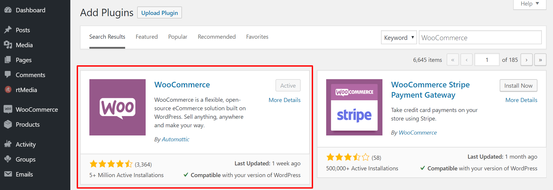 install and activate woocommerce