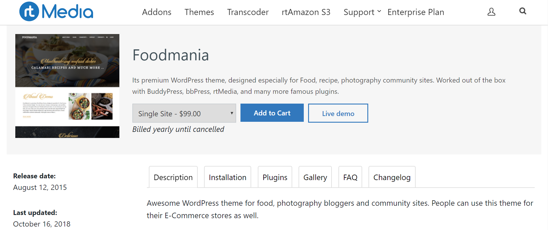 purchase and download foodmania food blogging wordpress theme