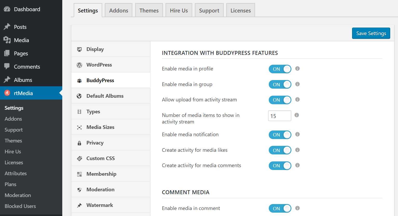 rtmedia buddypress settings