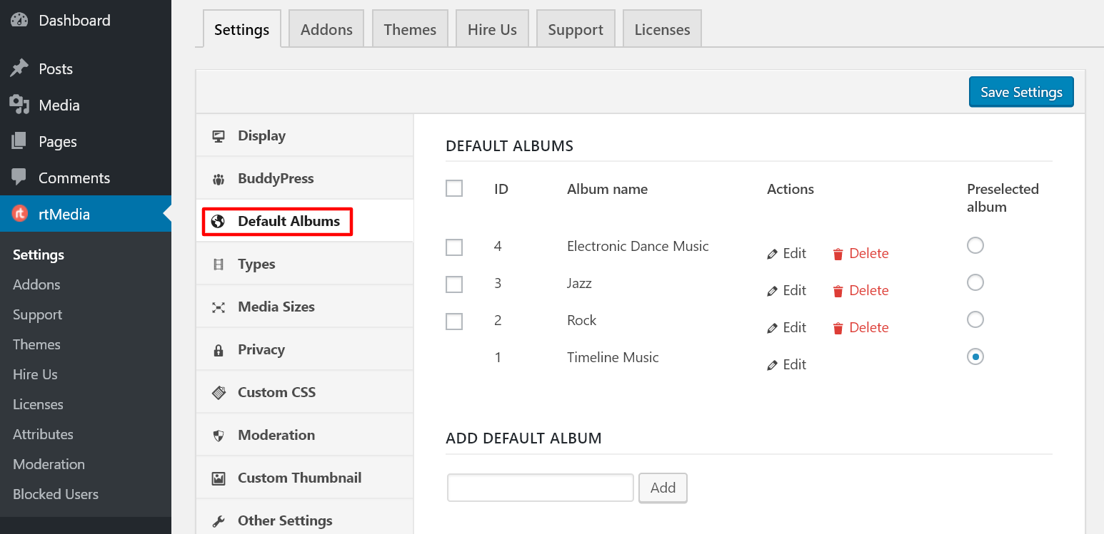 rtmedia default albums