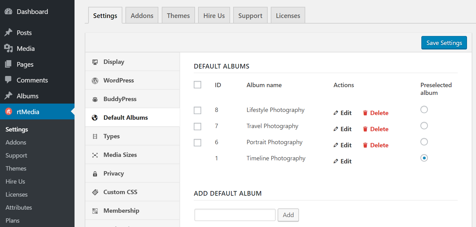 rtmedia default albums