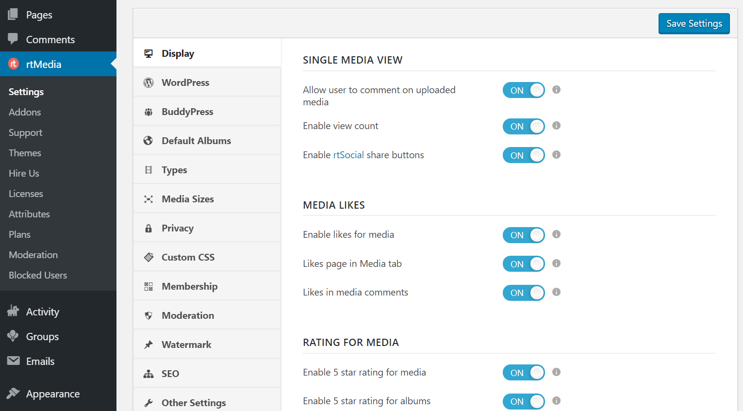 rtmedia display settings