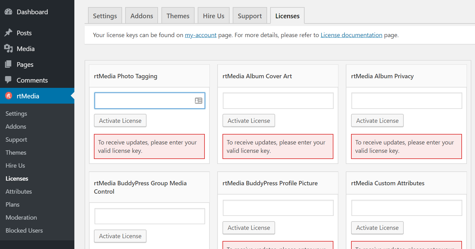 rtmedia add-ons license activation