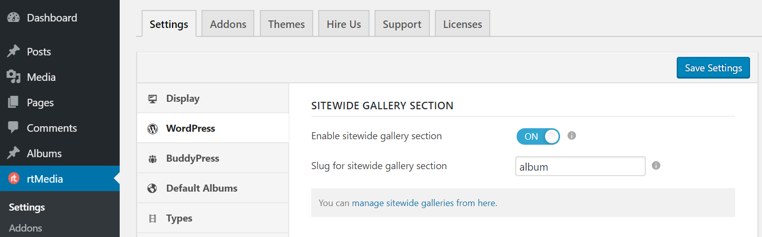 rtmedia sitewide gallery section settings