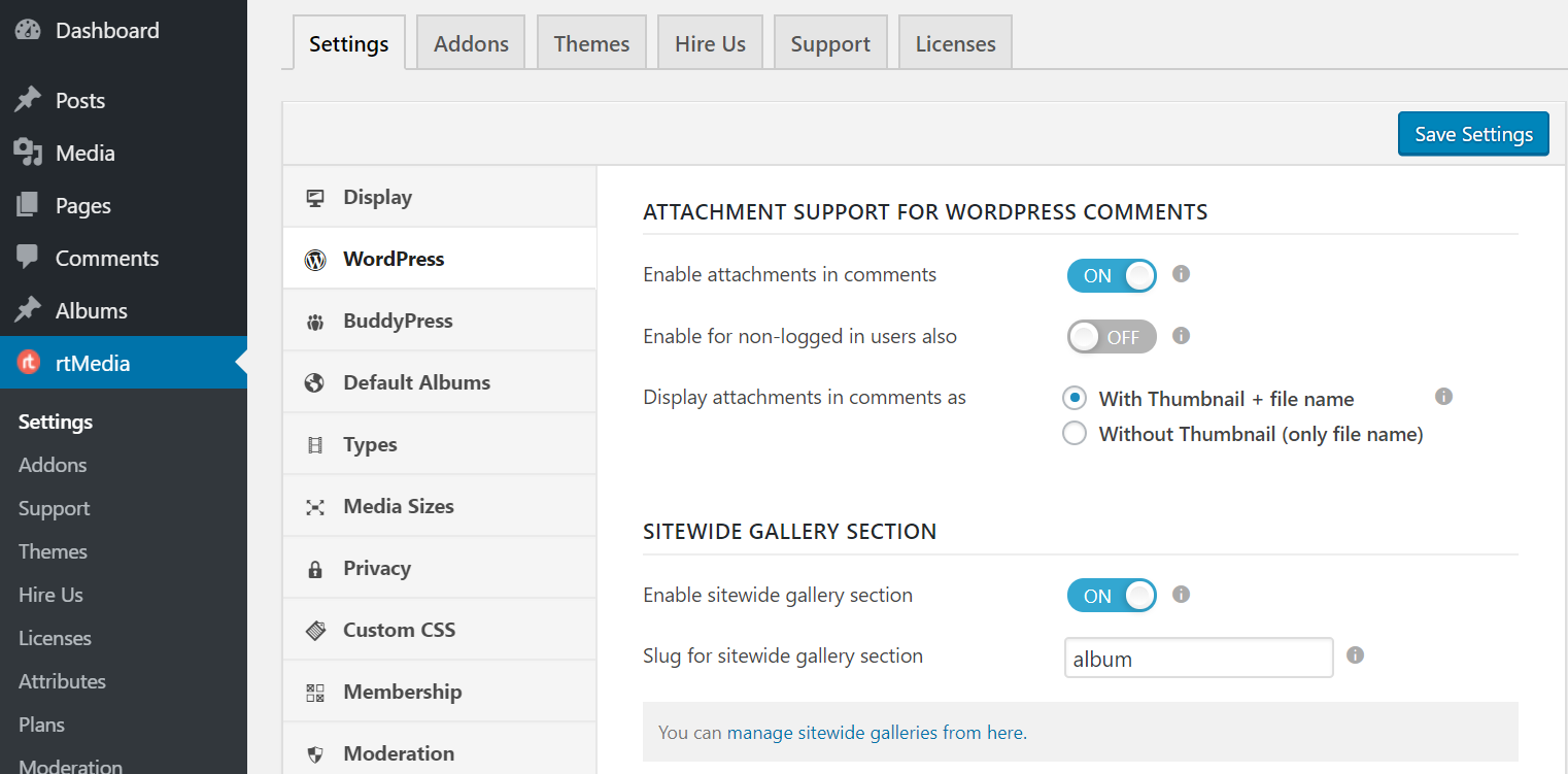 rtmedia wordpress settings