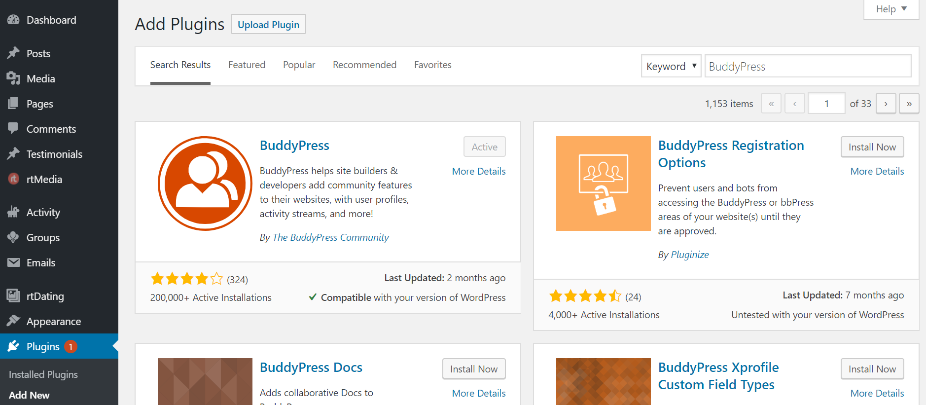 install and activate buddypress