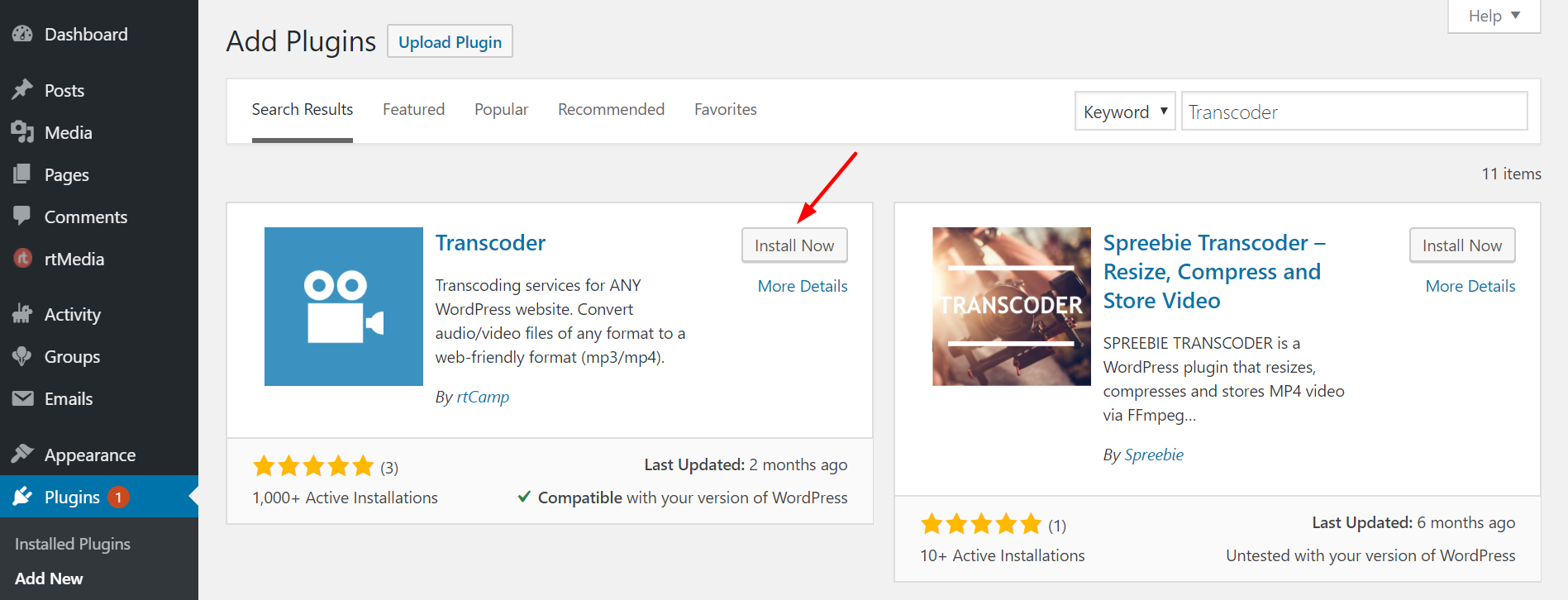 install rtcamp rtmedia transcoder for wordpress plugin