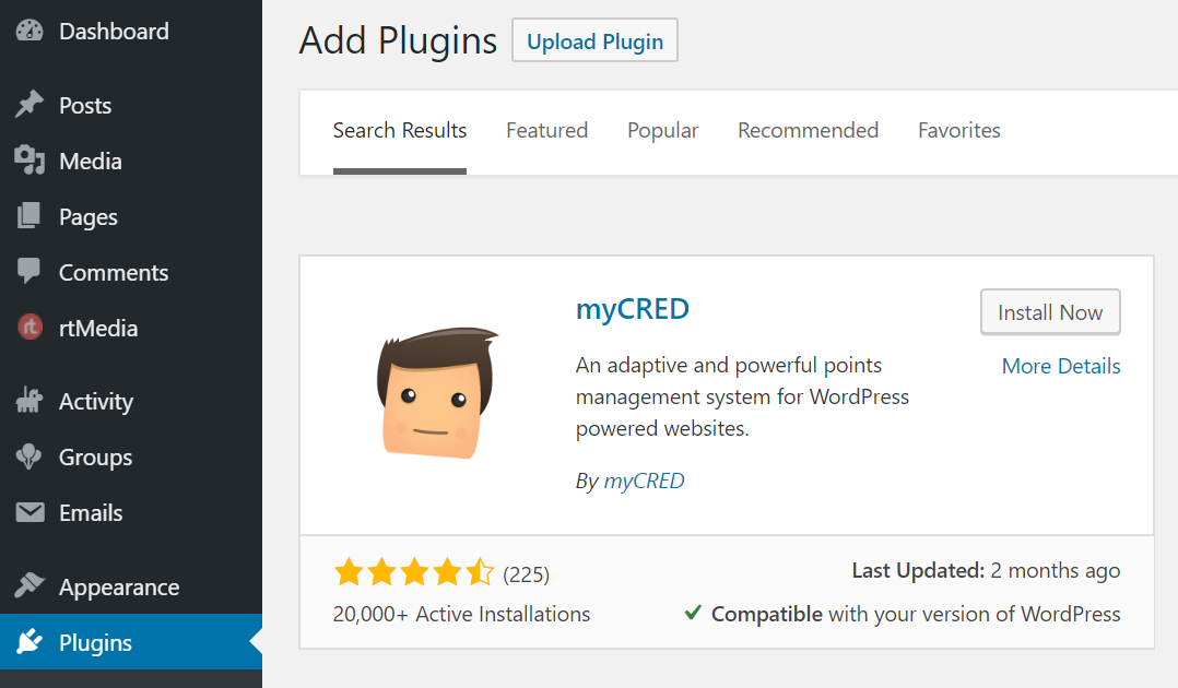 mycred plugin buddypress integration using rtmedia