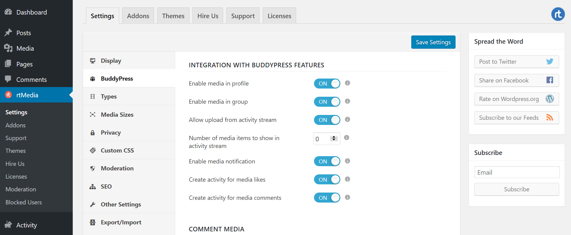 rtmedia buddypress settings