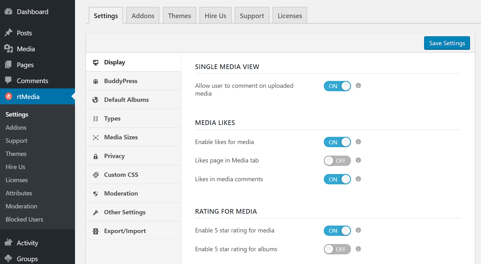 rtmedia display settings