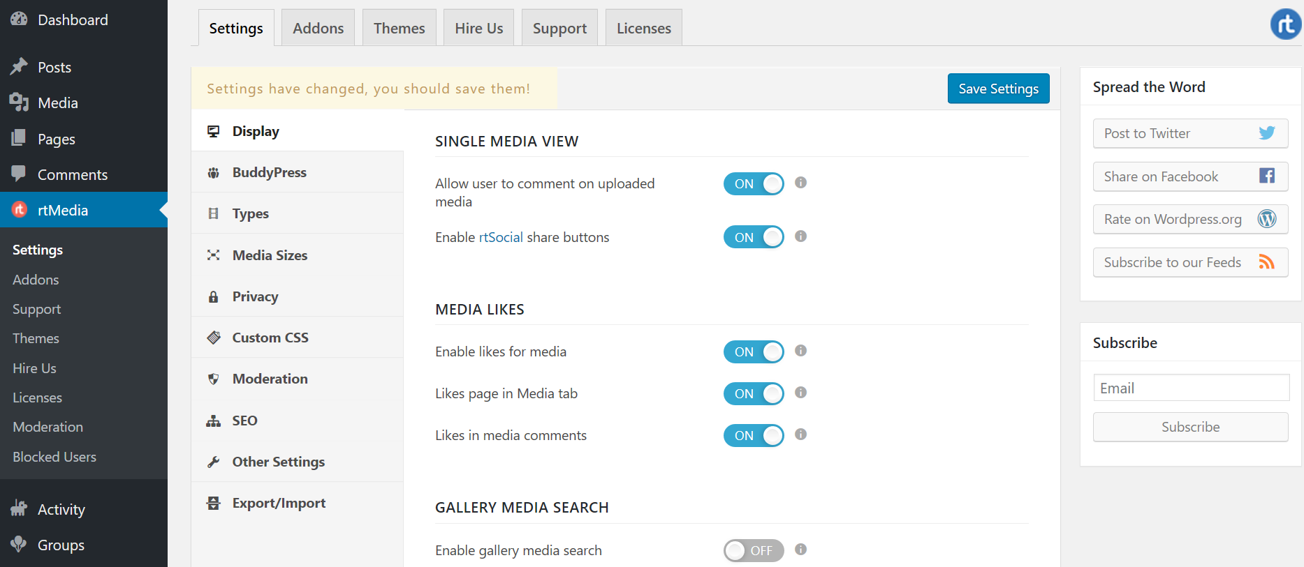 rtmedia display settings