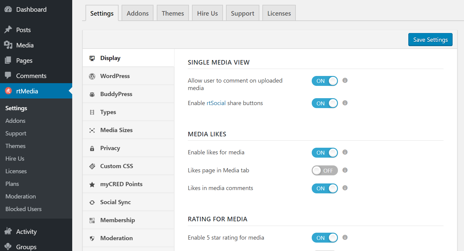 rtmedia display settings