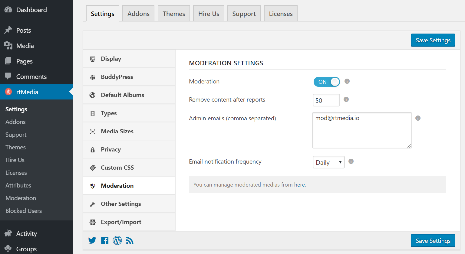 rtmedia moderation settings