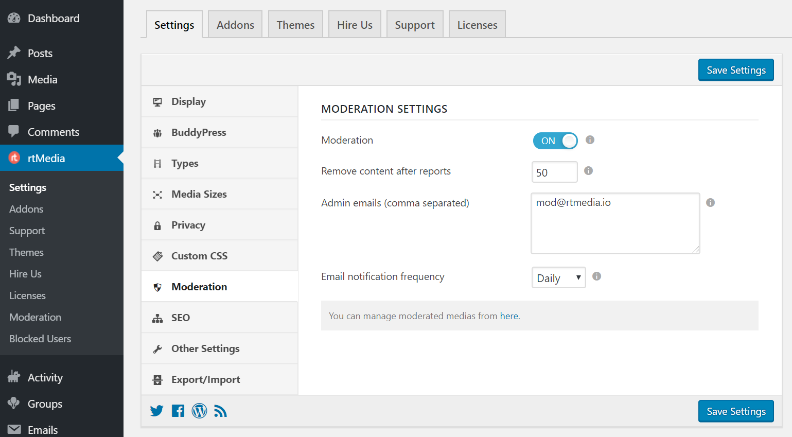 rtmedia moderation settings