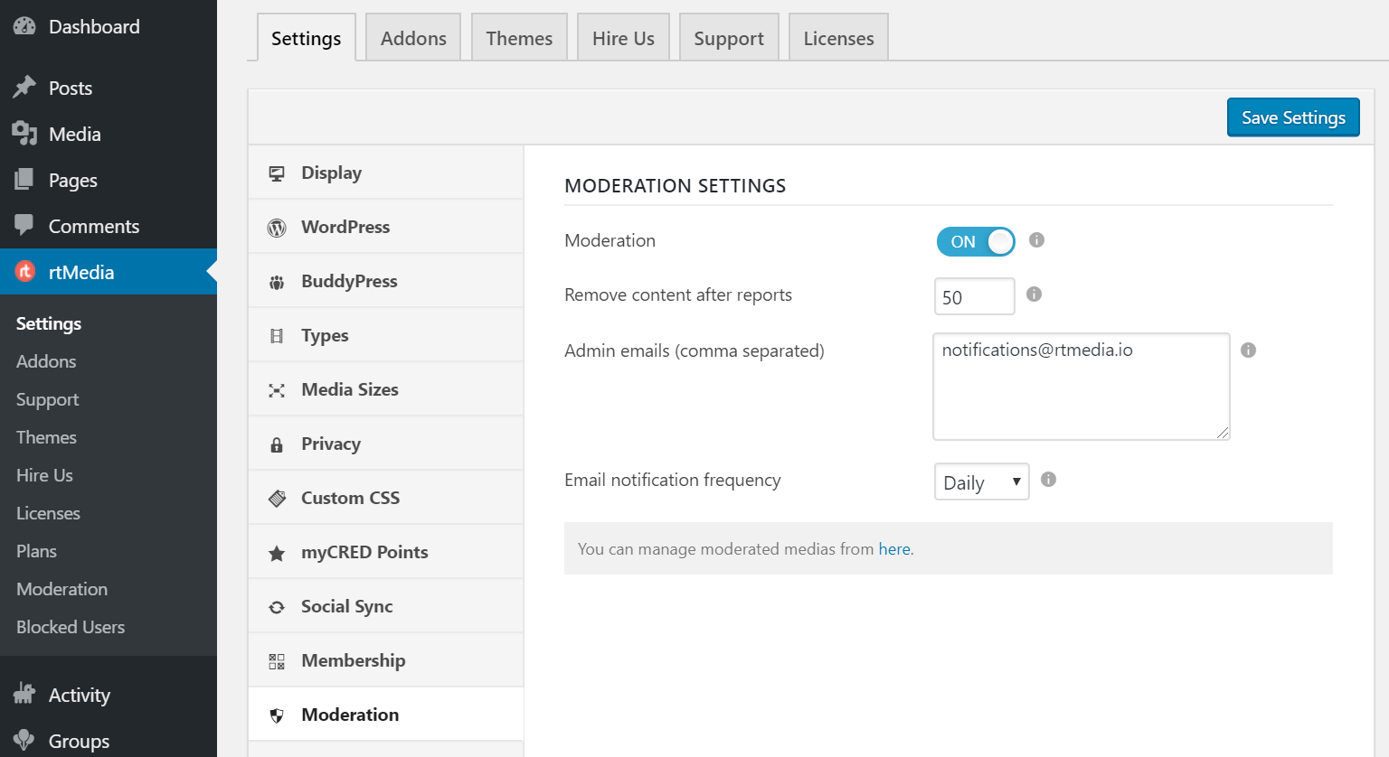 rtmedia moderation settings