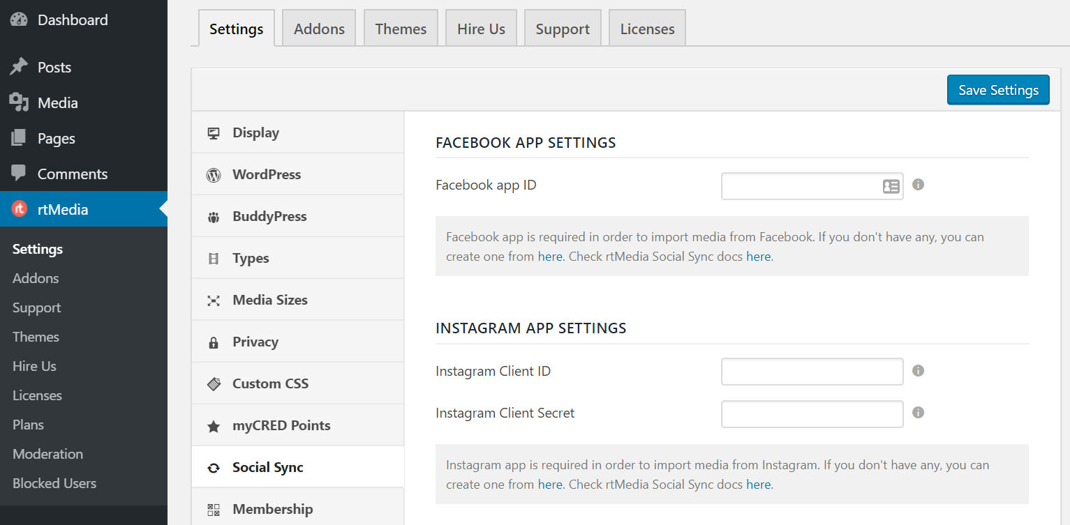 rtmedia social sync settings