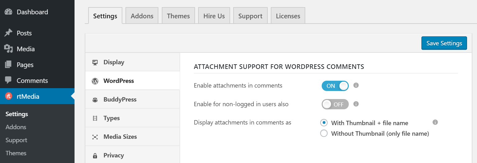 rtmedia wordpress settings