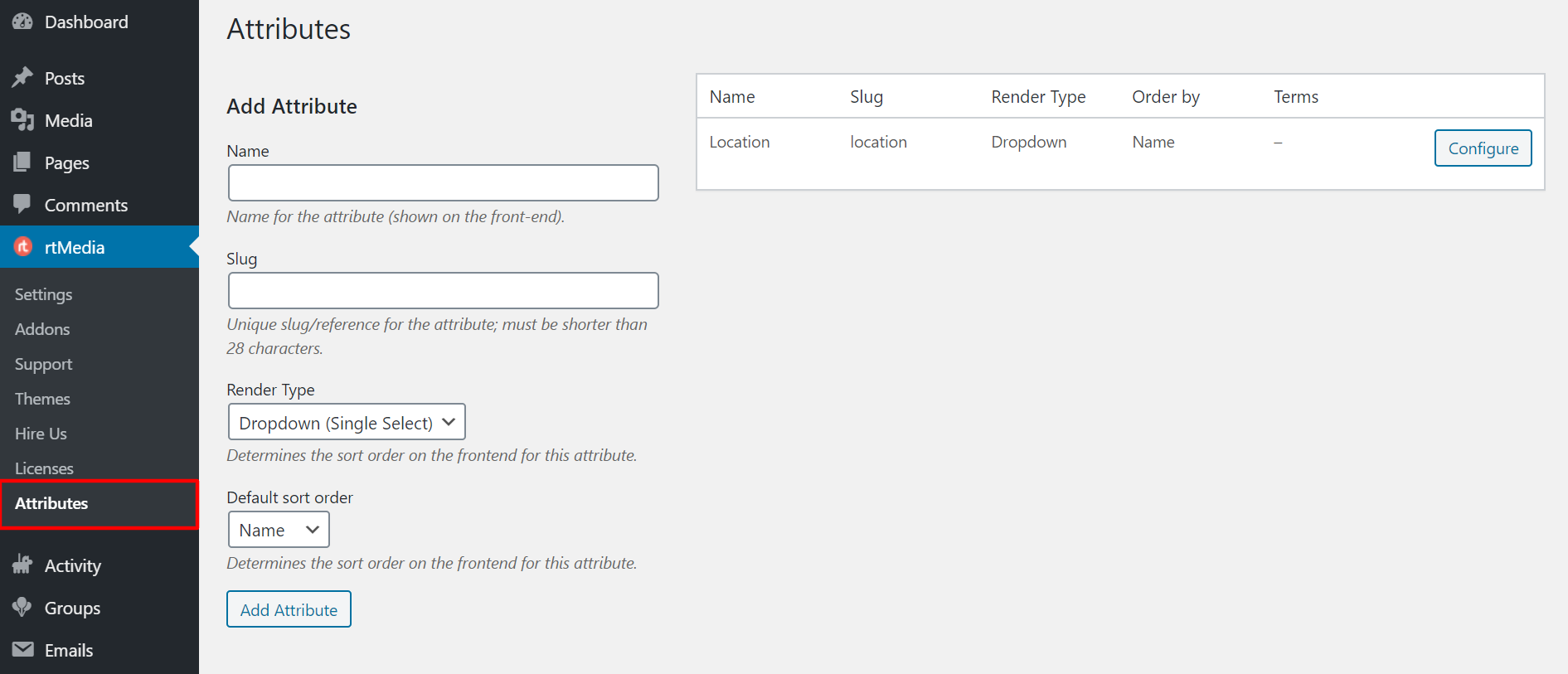 define buddypress media attributes using rtmedia