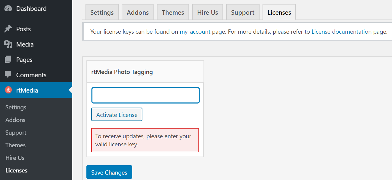 rtmedia buddypress photo tagging addon license activation