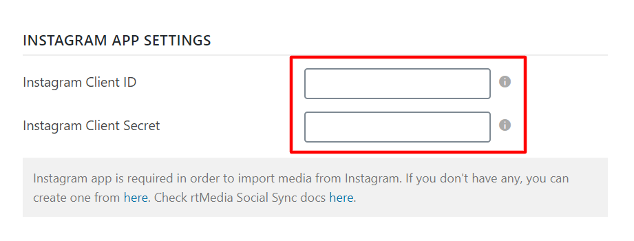 rtmedia social sync instagram app settings