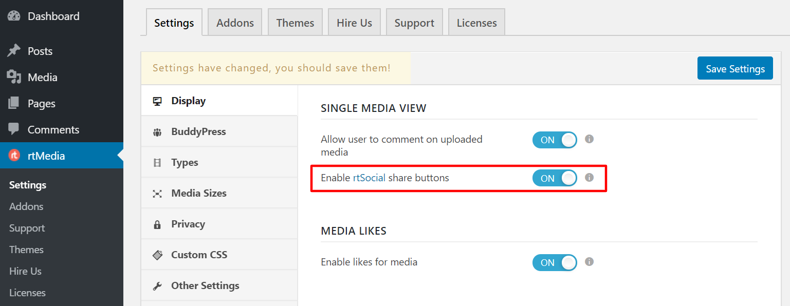 enable rt social share buttons on buddypress posts