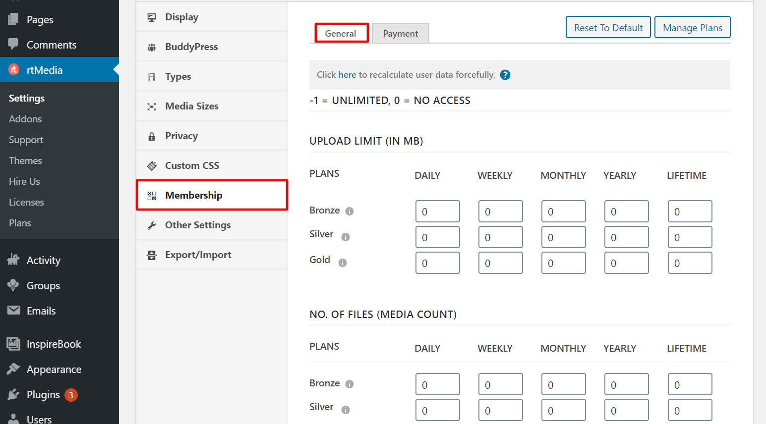 rtmedia membership addon configuration - general settings