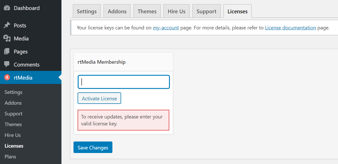 rtmedia membership addon license activation