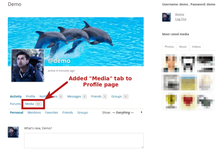 Added media tab in user's profile page